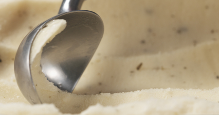Closeup of scooping lemon mint sorbet, wide photoの写真素材