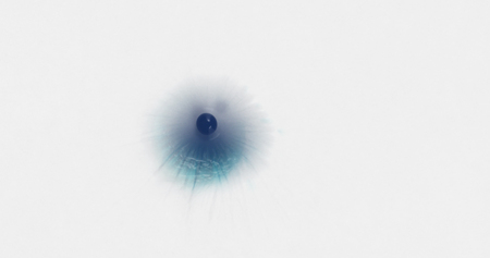 turquoise blue ink drop on wet white paper top viewの写真素材