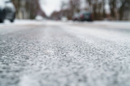 low angle shot of town street in winterの写真素材