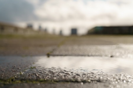 blurred background of industrial part of city in sunny day, autumnの写真素材