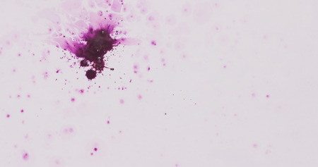 purple ink drops spreads on white wet paper, wide photoの写真素材
