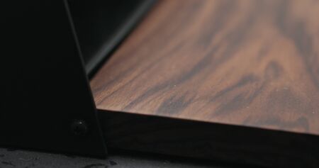 walnut wood breadbox on kitchen countertop, wide photoの写真素材