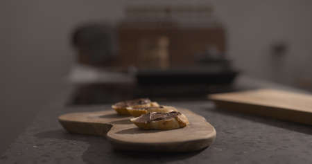 chocolate hazelnut spread on baguette slices