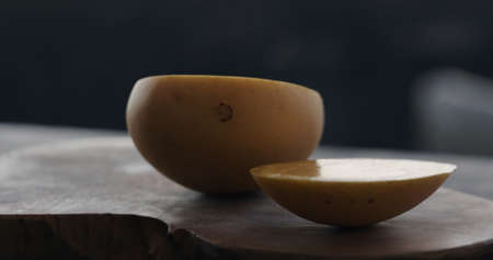 served thailand mango on olive board closeupの写真素材