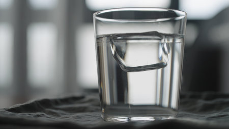 put ice cube in tonic in tumbler glass with copy spaceの写真素材