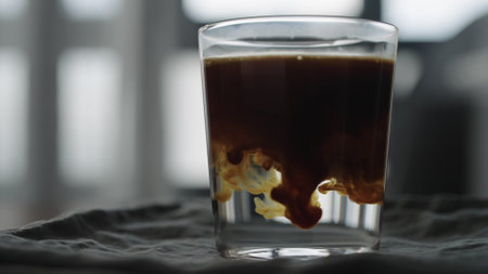 making espresso tonic in tumbler glass with copy space