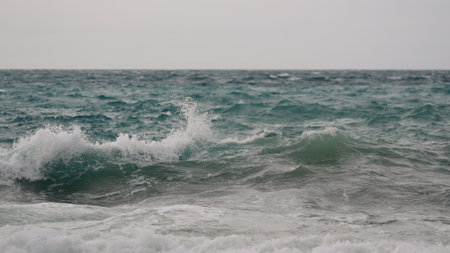 restless mediterranean sea background shotの写真素材