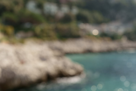 Blurred background of Cap de Nice in spring in daytimeの写真素材
