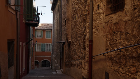 Villefranche-sur-Mer, France, Circa March, 2023: View of narrow streeet of Villefranche-sur-Mer