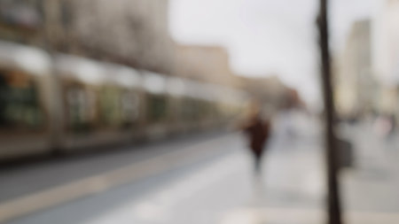 Out of focus background of pedestrian street in city of Niceの写真素材