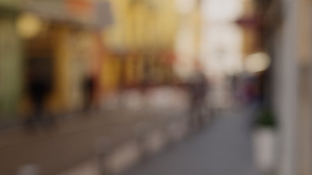 Defocused background of Old city of Nice with vibrant walls and narrow streetsの写真素材