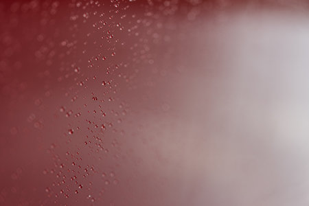 Rain droplets on red sports car surface with hydrophobic treatmentの写真素材