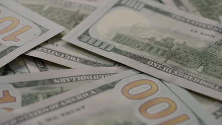 Closeup   background of 100 dollar bills new style