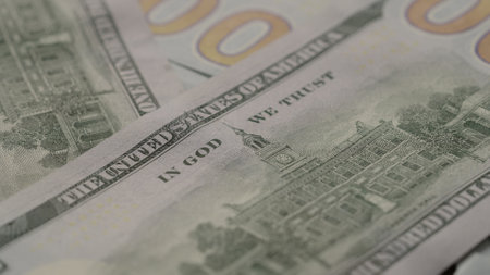 Closeup   background of 100 dollar bills new styleの写真素材