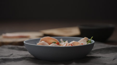 making salad, dression on topの写真素材