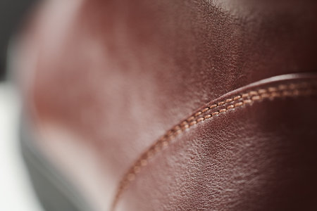 Closeup detail shot of brown leather sneakerの写真素材