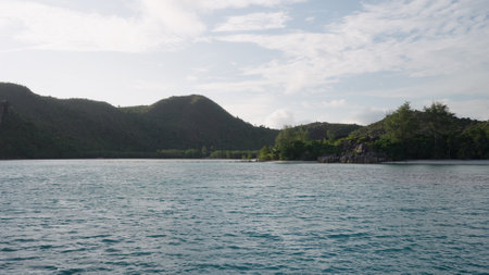 View from boat of Seychelles Curieuse island in Januaryの写真素材