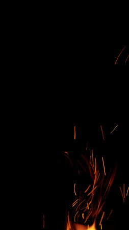 sparks and embers from campfire flying over black background