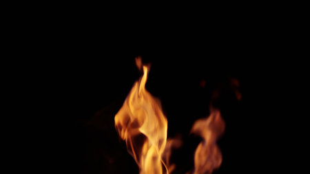fire flames of campfire over black background, for overlayの写真素材
