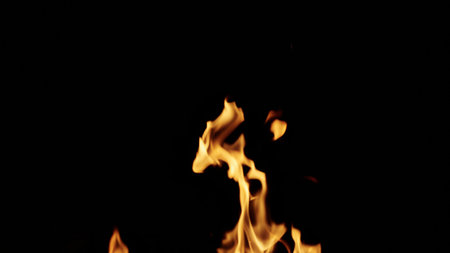 fire flames of campfire over black background, for overlay