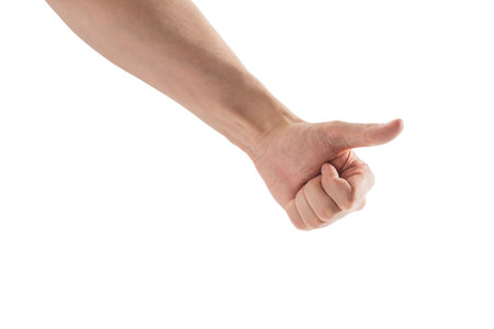 Adult man hand thumb up gesture isolatedの写真素材