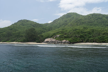 Sailing on a boat around Seychelles island in Januaryの写真素材