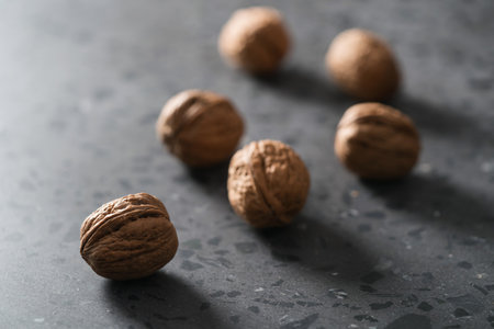 inshell walnuts on terrazzo countertopの写真素材