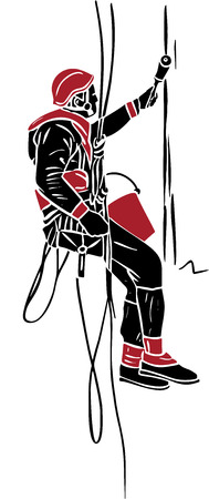 working alpinist performs work paints hanging on a ropeのイラスト素材