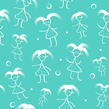 pattern seamless texture background girl with hair. white on light blueのイラスト素材