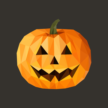 low poly polygon pumpkin for Halloween on a gray backgroundの写真素材