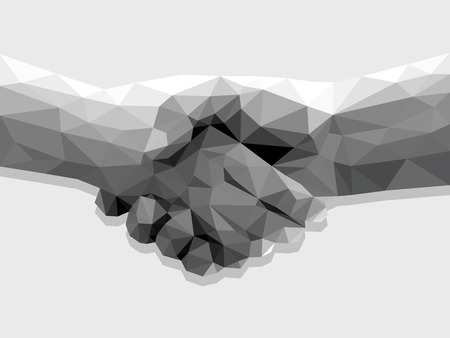 two hands handshake polygonal low poly contract agreement monochrome on a light background.の写真素材