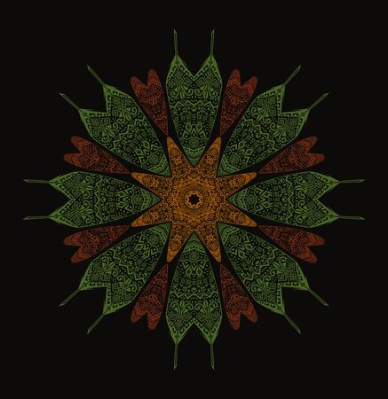 circular texture with hand drawn feather pattern carved in style Indians colorの写真素材