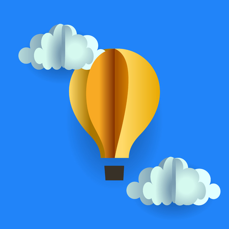 origami balloon gondola and clouds of yellow paper on blueのイラスト素材