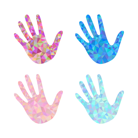 set of 4 open hand bunch of fives polygonal white backgroundのイラスト素材