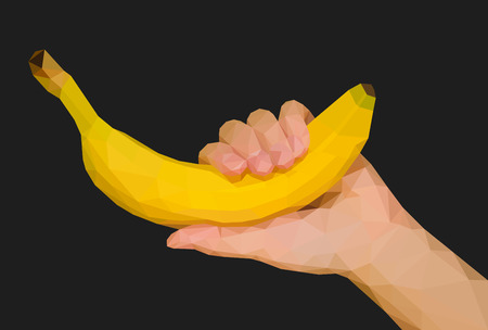 polygonal hand holds yellow banana black upのイラスト素材