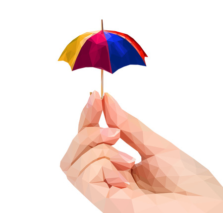 polygonal hand studio photo keeps color umbrella in the fingersのイラスト素材