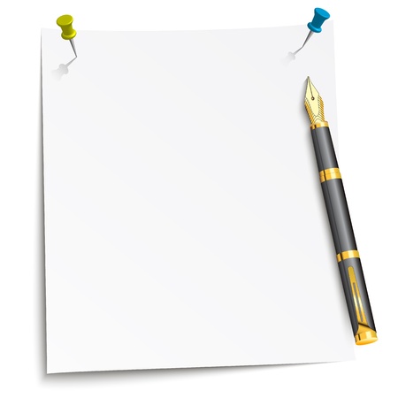 Paper with Ink pen, and thumbtackのイラスト素材