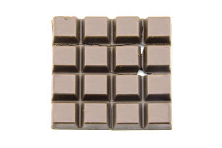 Chocolate block with cracks and have the dust capture placed on a white background.の写真素材