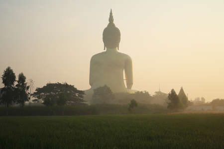 Big golden buddha statue of Thailand at Wat Maung, Angthong Province, Thailandの写真素材