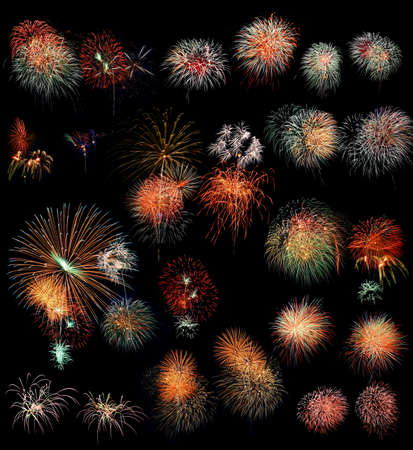Group of beautiful fireworks isolated on black background.の写真素材