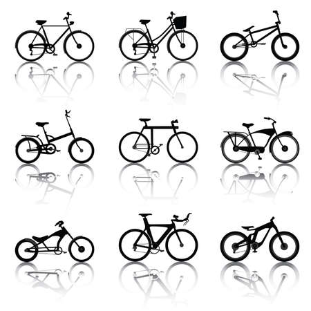 Bicycle silhouettes in different style. Vector illustration.のイラスト素材