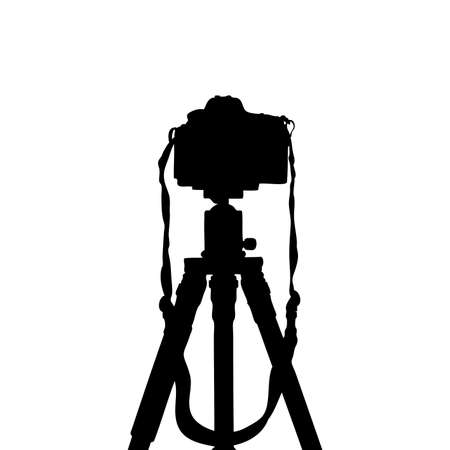 Vector silhouettes of dslr photo camera on tripod isolate on white background.のイラスト素材