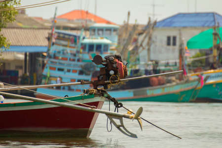 Boat engine installed is available on the long tail boatの写真素材