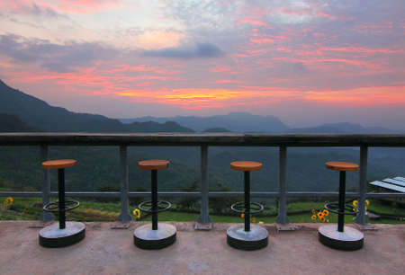 Chairs sit at scenic spots of the beauty of the natural environment during sunrise and sunset at...