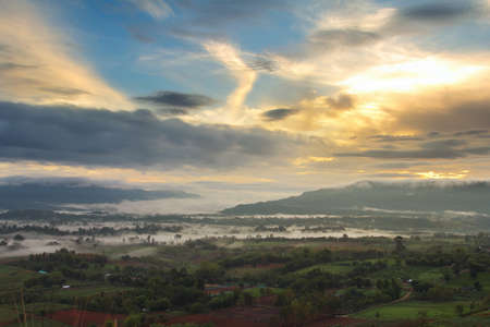 The beauty of the natural and the mist environment during sunrise and sunset at Khao Kho District ,Phetchabun Province in Thailandの写真素材