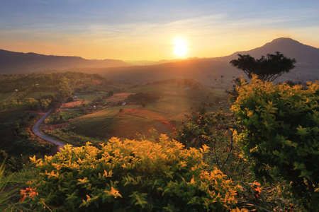 The beautiful of the natural environment during sunrise and sunset at (Khao Takhian Ngo View Point )...