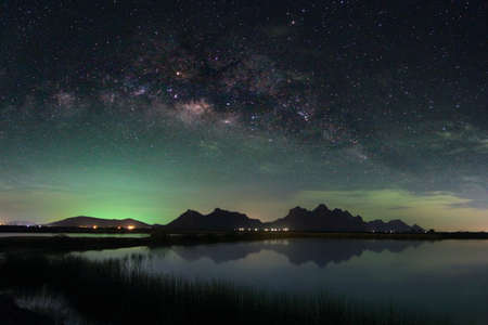 Beautiful scenery of the milky way on night sky at Khao Sam Roi Yot National Park,Prachuap Khiri...