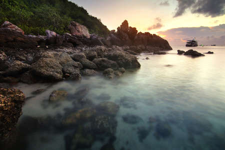 Beautiful scenery during sunset of Ta Yai Beach, koh lan at Chon Buri province in  Thailand .This is very popular for photographers and tourists. Travel and natural Conceptの写真素材