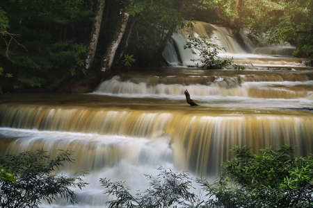 A beautiful view of Huay Mae khamin waterfall at Kanchanaburi province in Thailand. traveling and attractions conceptの写真素材