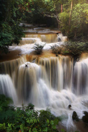 A beautiful view of Huay Mae khamin waterfall at Kanchanaburi province in Thailand. traveling and attractions conceptの写真素材